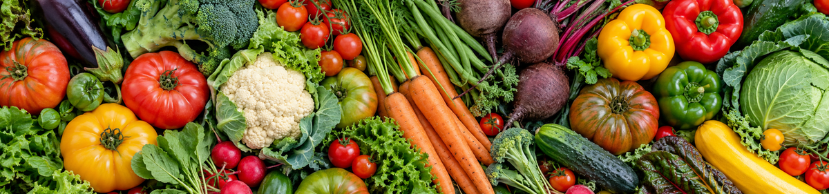 A dense overhead assortment of fresh vegetables.
